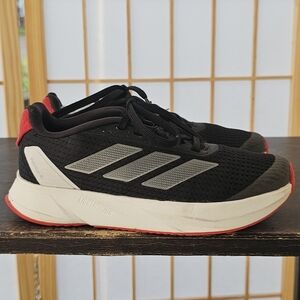 Boys 1Y Adidas Black and Red Running Shoes Sneakers Lace Up
